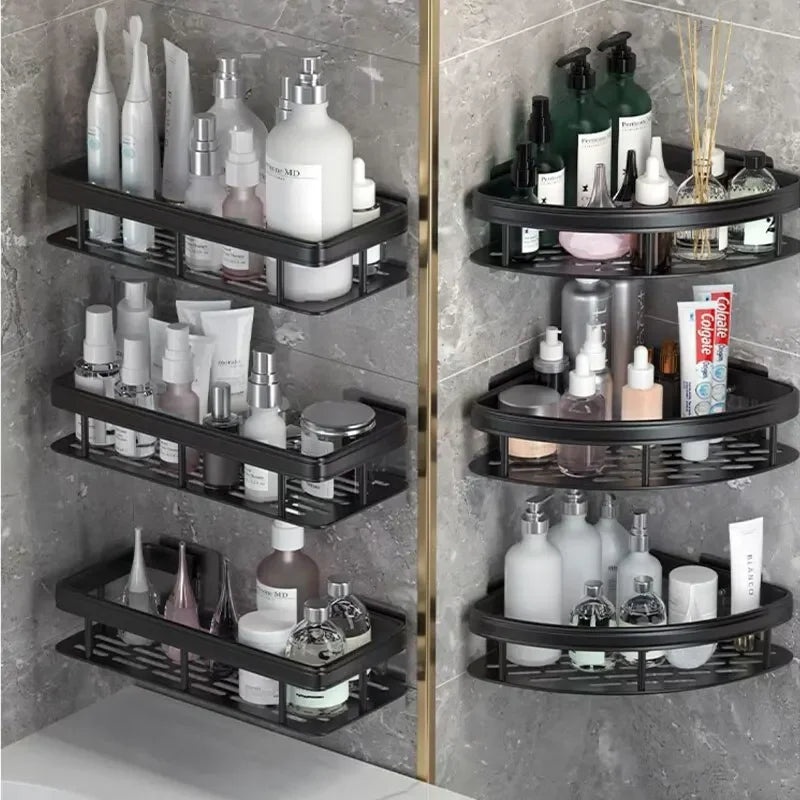 No Drill Corner Bathroom Shelf