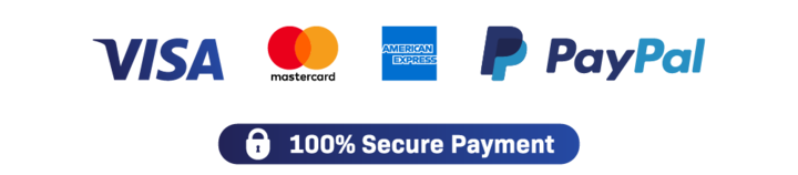 Visa, Mastercard, American Express and PayPal secure payment badges